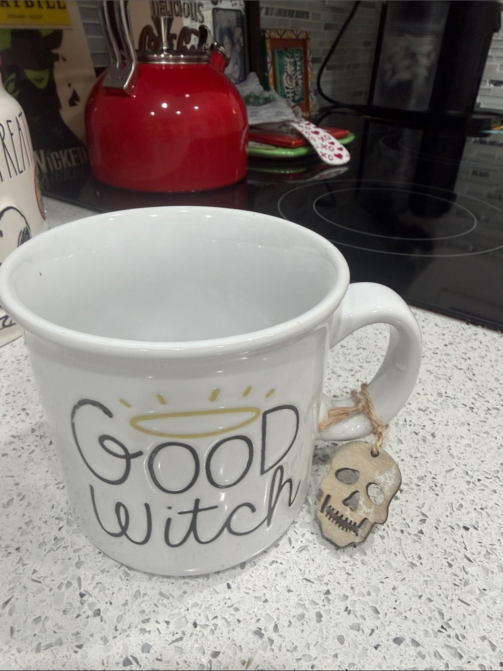 Halloween White/Black/Red "Good Witch Bad Witch "Ceramic Mug
